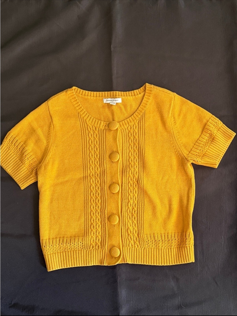 Banana Republic Mustard Yellow Short-Sleeve Knit Cardigan
